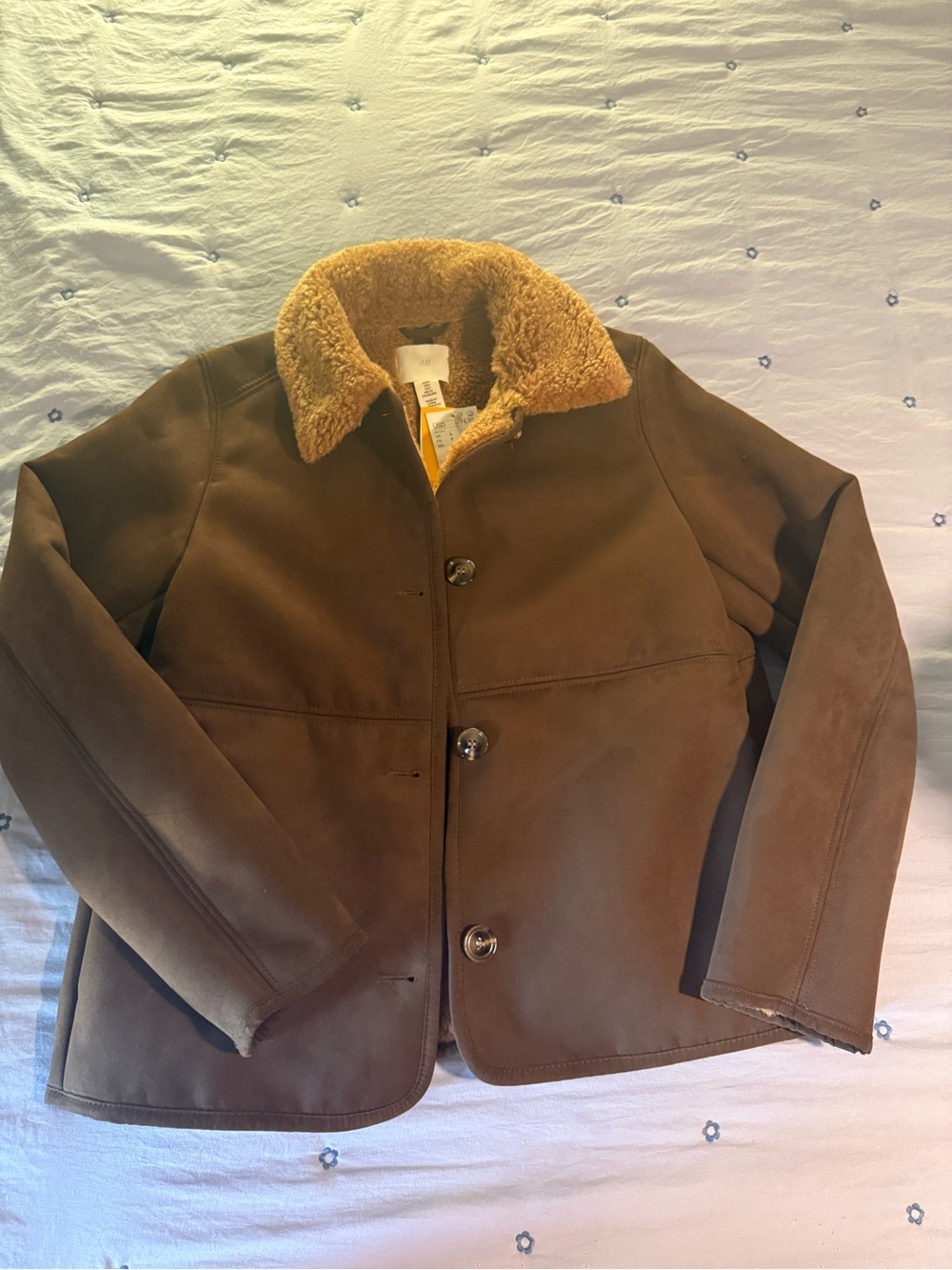 H&M Brown Bomber Jacket with Shearling Collar